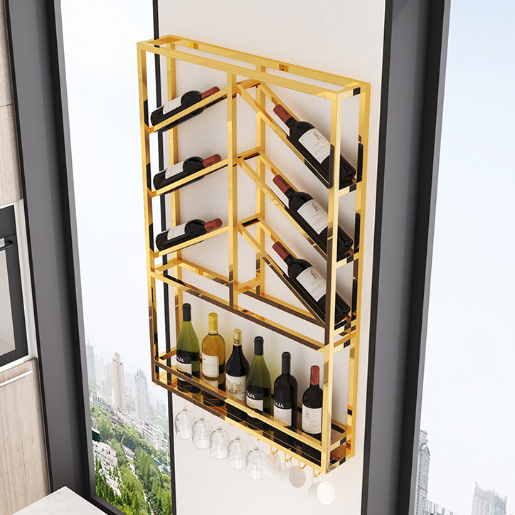 Luxury Style Stainless Steel Wall Mounted Wine Holder Rack in Gold