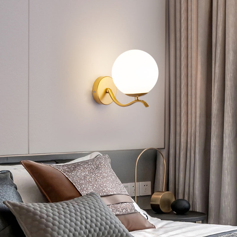 Modern Style Wall Lamp 1-Light Spherical with Glass Shade for Bedroom