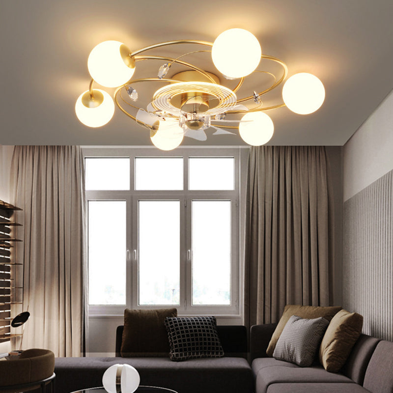 7/10-Light Golden Modernism LED Ceiling Fan Light for Dining Room