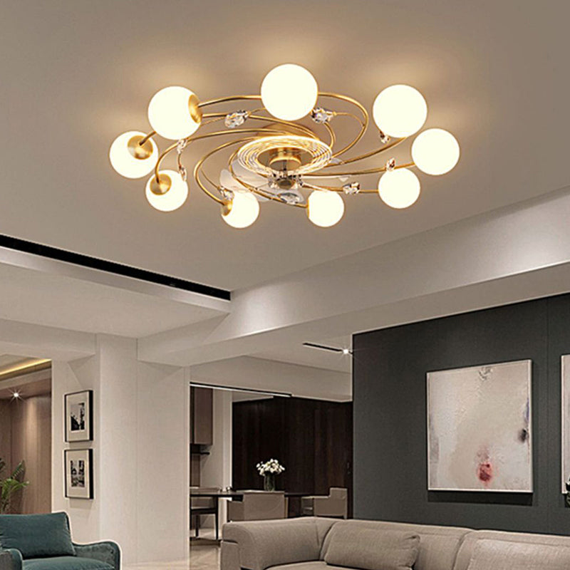 7/10-Light Golden Modernism LED Ceiling Fan Light for Dining Room