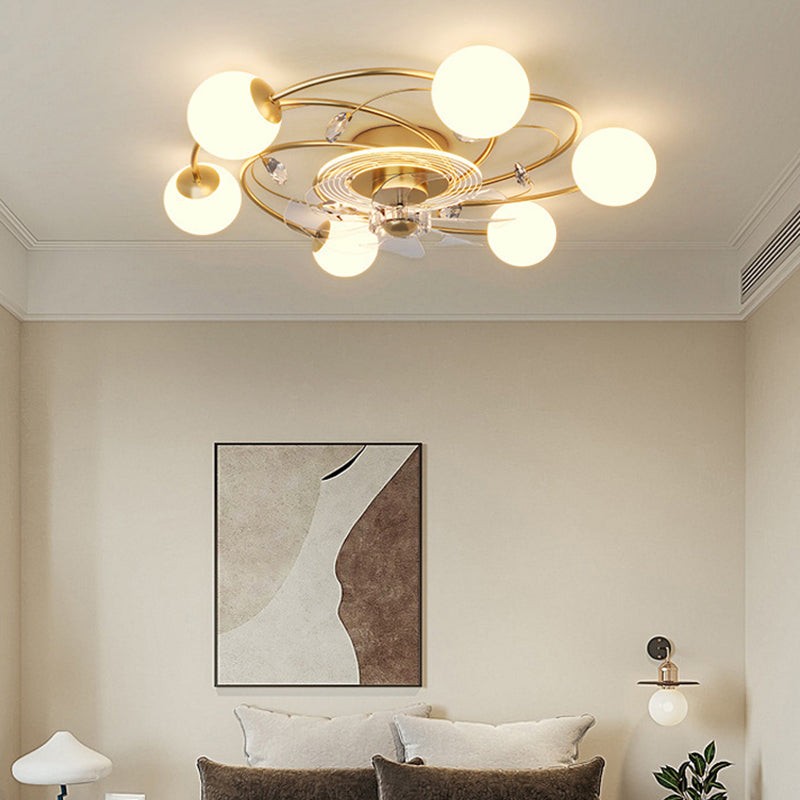 7/10-Light Golden Modernism LED Ceiling Fan Light for Dining Room