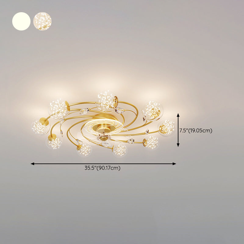 7/10-Light Golden Modernism LED Ceiling Fan Light for Dining Room