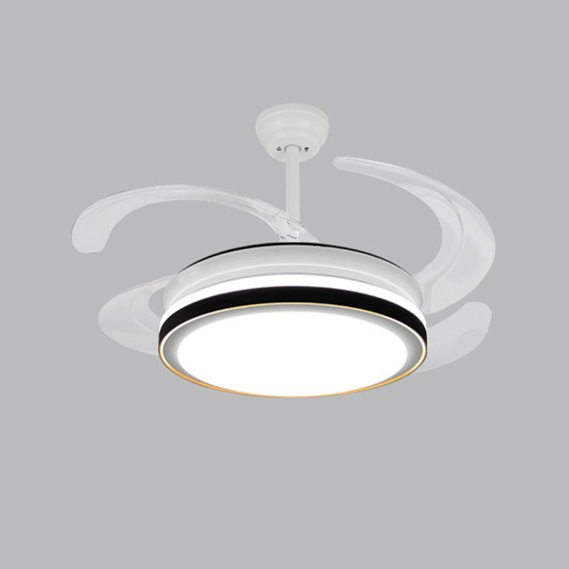 LED Ceiling Fan Lighting in White / Black Finish Drum Shape Fan Fixture