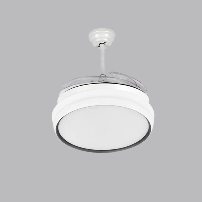 LED Ceiling Fan Lighting in White / Black Finish Drum Shape Fan Fixture