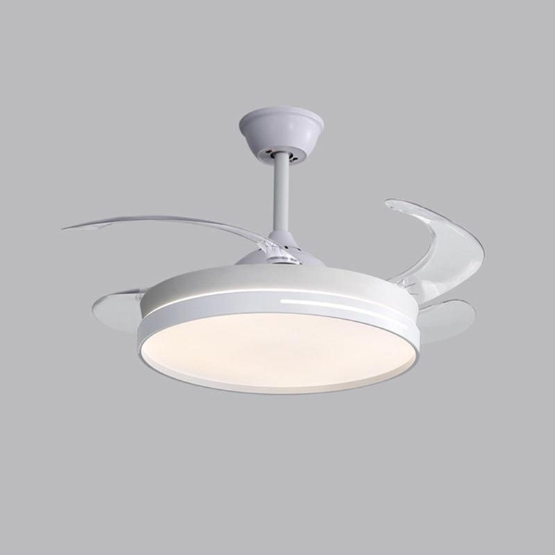 LED Ceiling Fan Lighting in White / Black Finish Drum Shape Fan Fixture