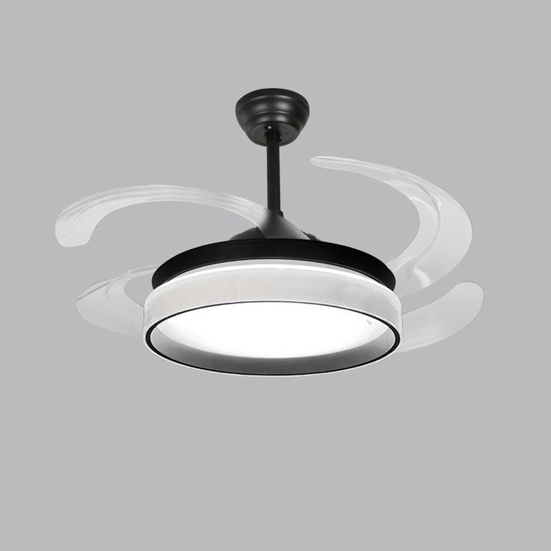 LED Ceiling Fan Lighting in White / Black Finish Drum Shape Fan Fixture