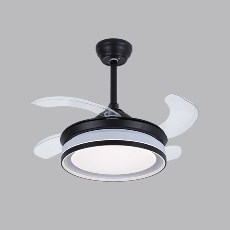 LED Ceiling Fan Lighting in White / Black Finish Drum Shape Fan Fixture