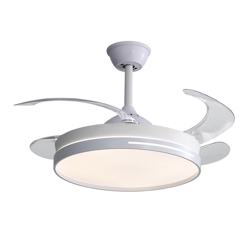 LED Ceiling Fan Lighting in White / Black Finish Drum Shape Fan Fixture