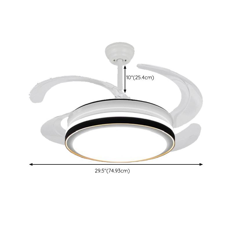 LED Ceiling Fan Lighting in White / Black Finish Drum Shape Fan Fixture