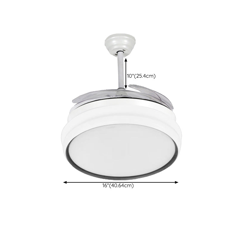 LED Ceiling Fan Lighting in White / Black Finish Drum Shape Fan Fixture