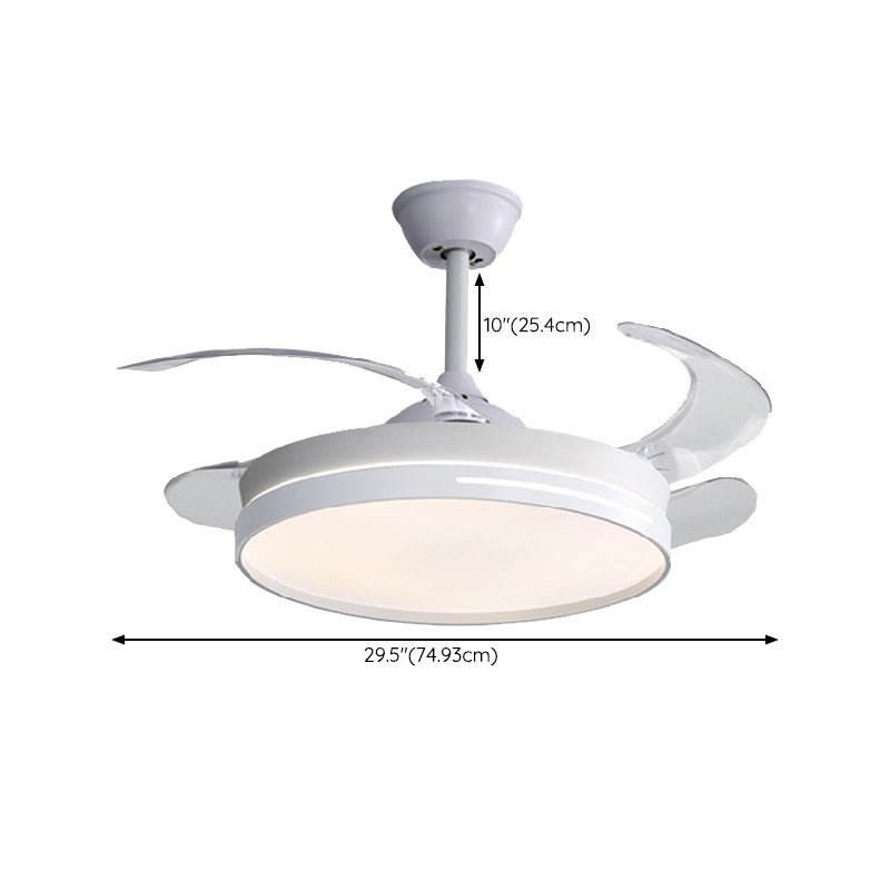 LED Ceiling Fan Lighting in White / Black Finish Drum Shape Fan Fixture