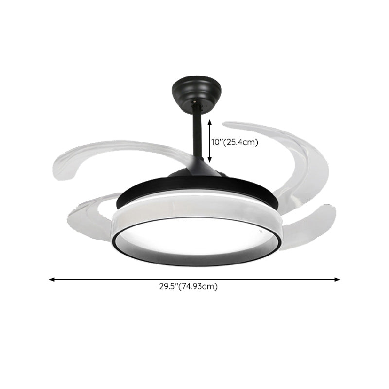 LED Ceiling Fan Lighting in White / Black Finish Drum Shape Fan Fixture