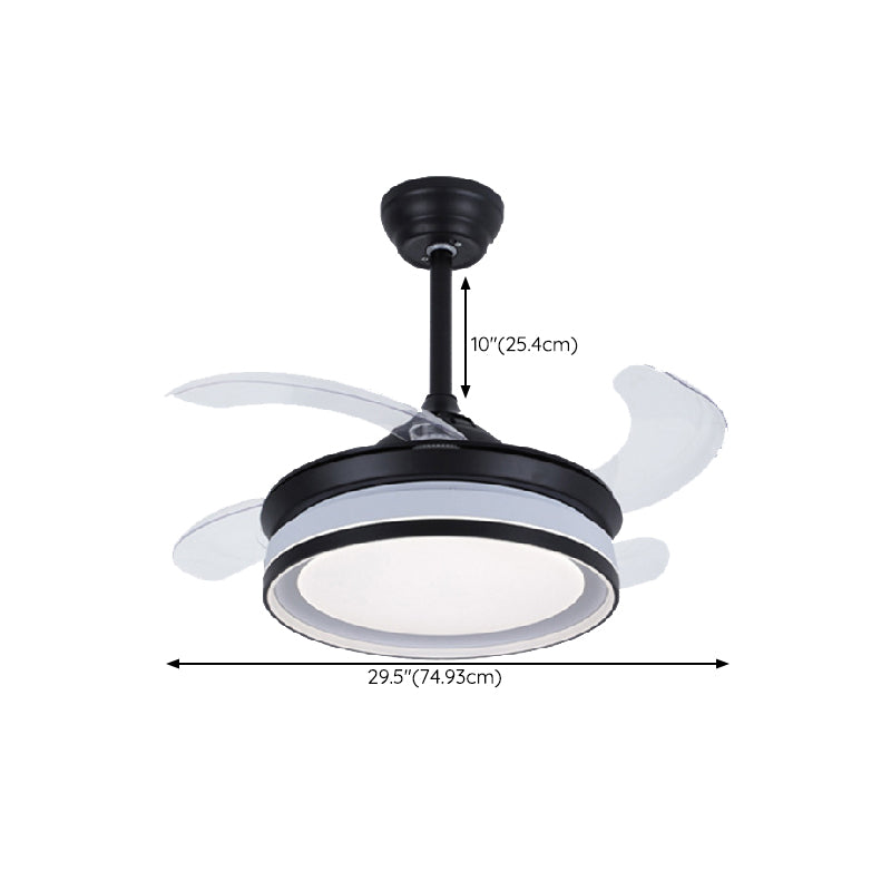 LED Ceiling Fan Lighting in White / Black Finish Drum Shape Fan Fixture