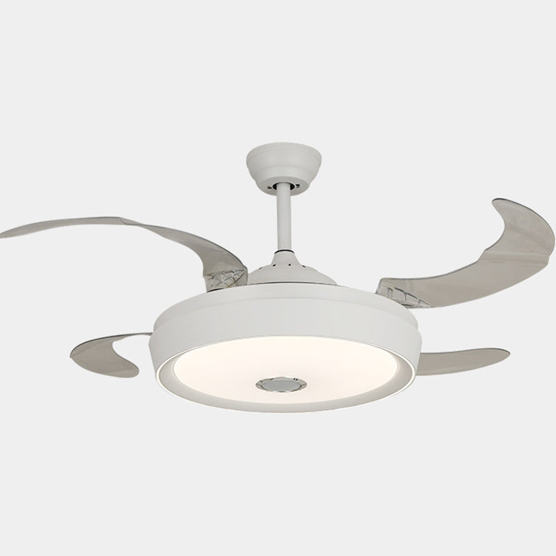 Drum Shape LED Fan Ceiling Fixture in White Contemporary Ceiling Fan with 4 Blades