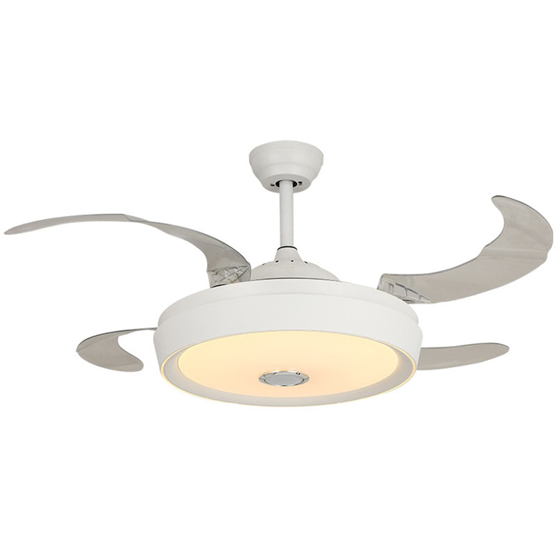 Drum Shape LED Fan Ceiling Fixture in White Contemporary Ceiling Fan with 4 Blades