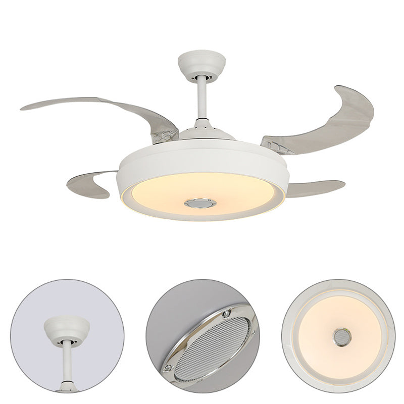 Drum Shape LED Fan Ceiling Fixture in White Contemporary Ceiling Fan with 4 Blades