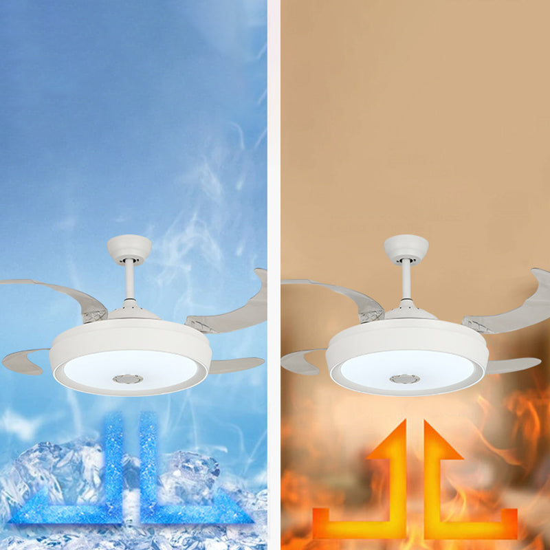 Drum Shape LED Fan Ceiling Fixture in White Contemporary Ceiling Fan with 4 Blades