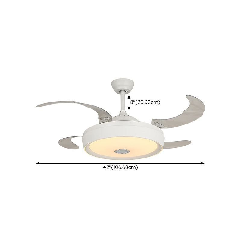 Drum Shape LED Fan Ceiling Fixture in White Contemporary Ceiling Fan with 4 Blades