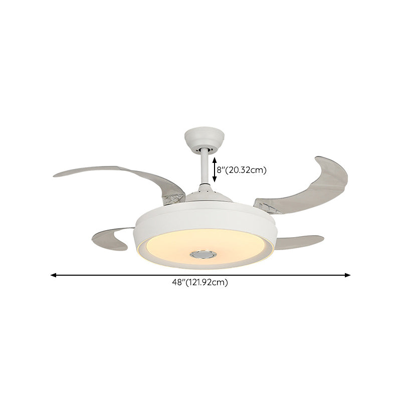 Drum Shape LED Fan Ceiling Fixture in White Contemporary Ceiling Fan with 4 Blades