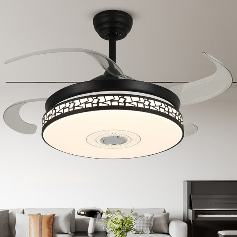 Minimalist LED Ceiling Fan Light in Black / Sliver Finish Drum Shape Fan Light