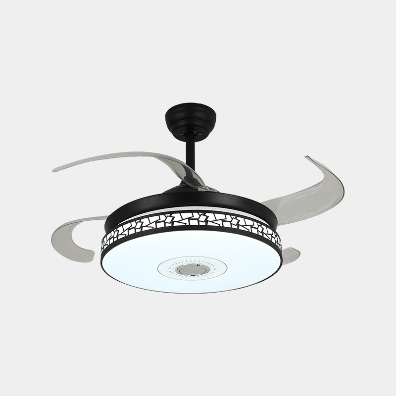 Minimalist LED Ceiling Fan Light in Black / Sliver Finish Drum Shape Fan Light