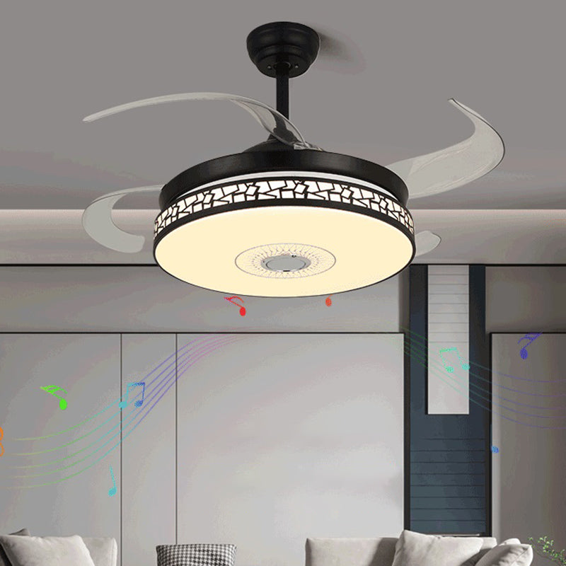 Minimalist LED Ceiling Fan Light in Black / Sliver Finish Drum Shape Fan Light