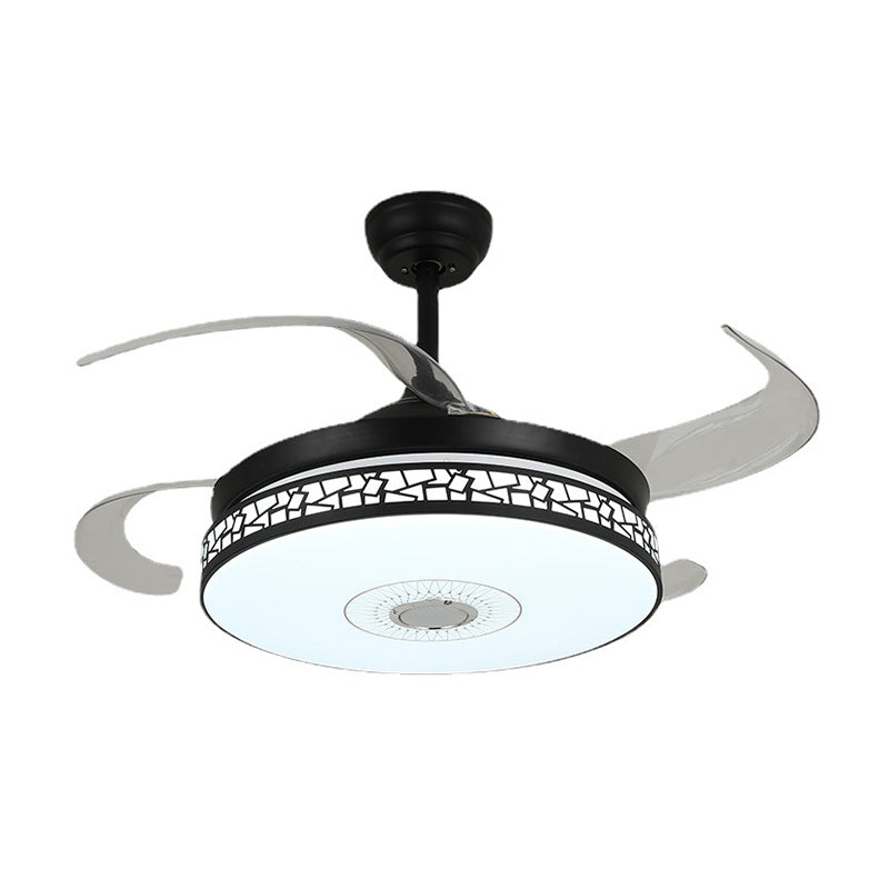 Minimalist LED Ceiling Fan Light in Black / Sliver Finish Drum Shape Fan Light