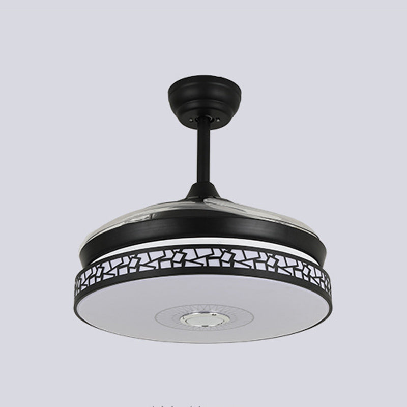 Minimalist LED Ceiling Fan Light in Black / Sliver Finish Drum Shape Fan Light