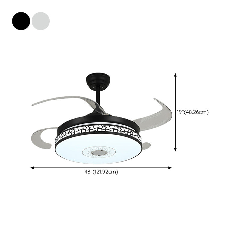 Minimalist LED Ceiling Fan Light in Black / Sliver Finish Drum Shape Fan Light