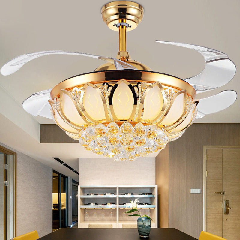 Modern Simple Ceiling Fan Lamp Circle Shape Crystal Ceiling Fan Light for Living Room