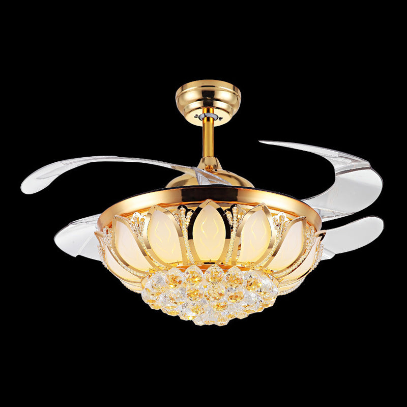 Modern Simple Ceiling Fan Lamp Circle Shape Crystal Ceiling Fan Light for Living Room