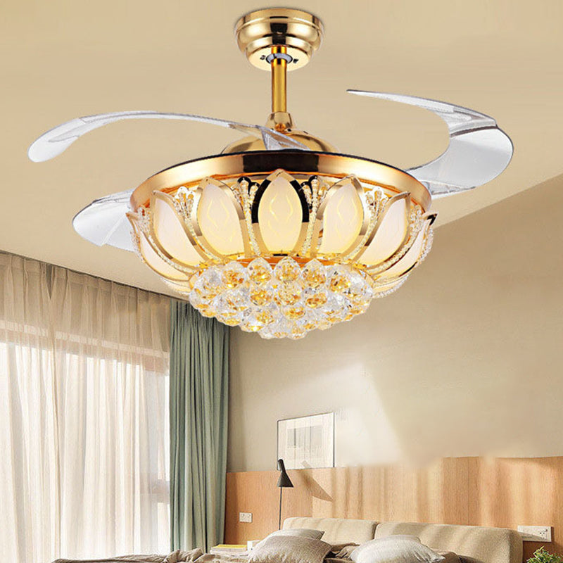 Modern Simple Ceiling Fan Lamp Circle Shape Crystal Ceiling Fan Light for Living Room