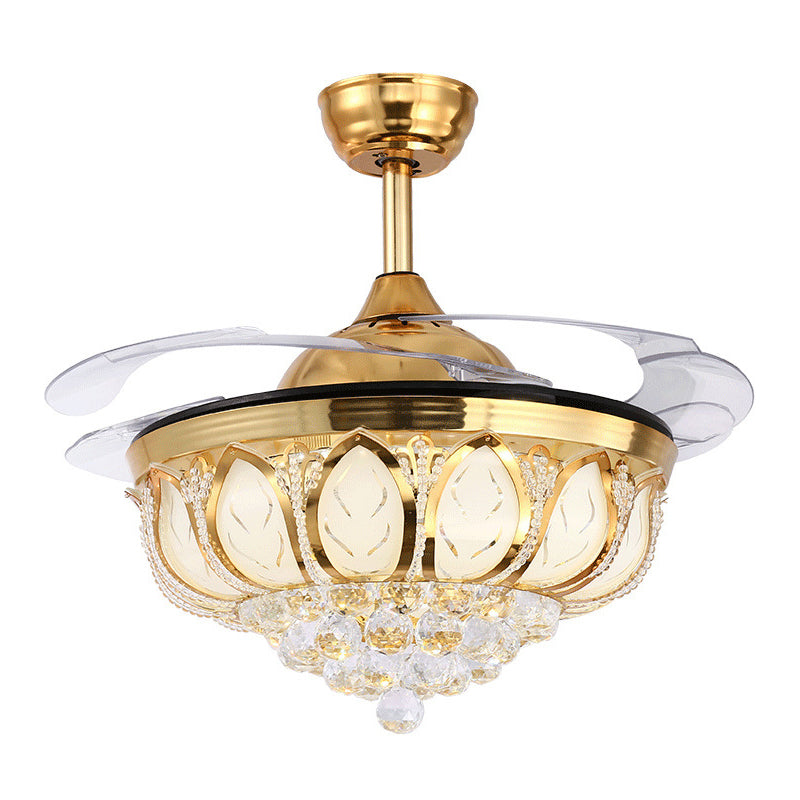 Modern Simple Ceiling Fan Lamp Circle Shape Crystal Ceiling Fan Light for Living Room