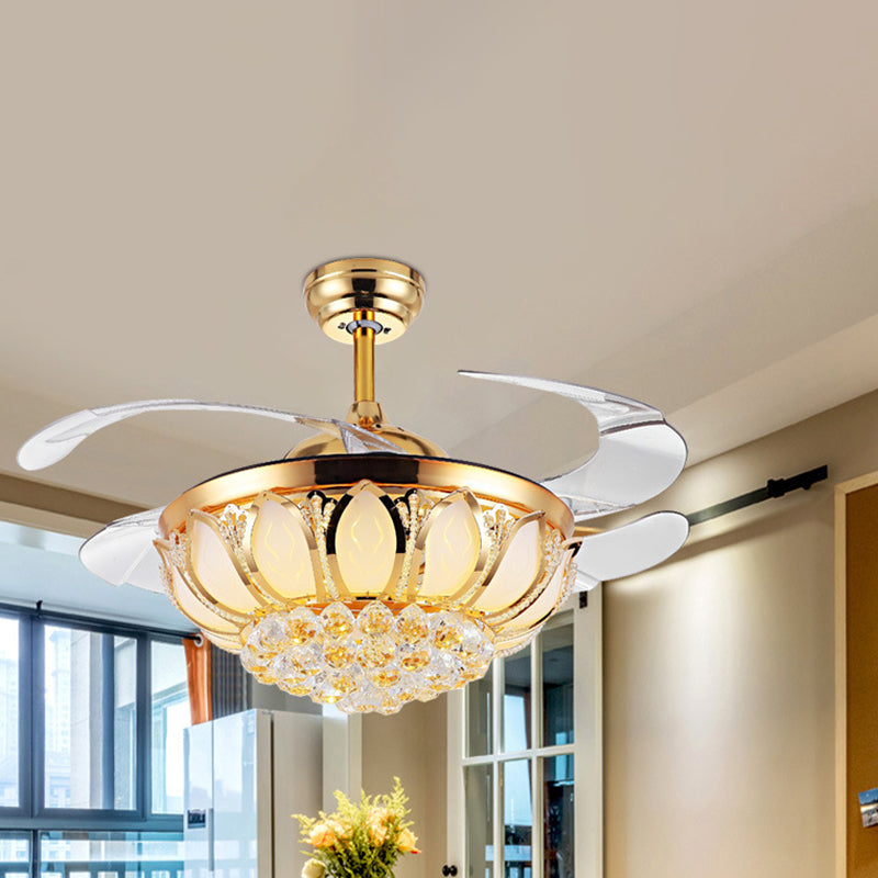 Modern Simple Ceiling Fan Lamp Circle Shape Crystal Ceiling Fan Light for Living Room