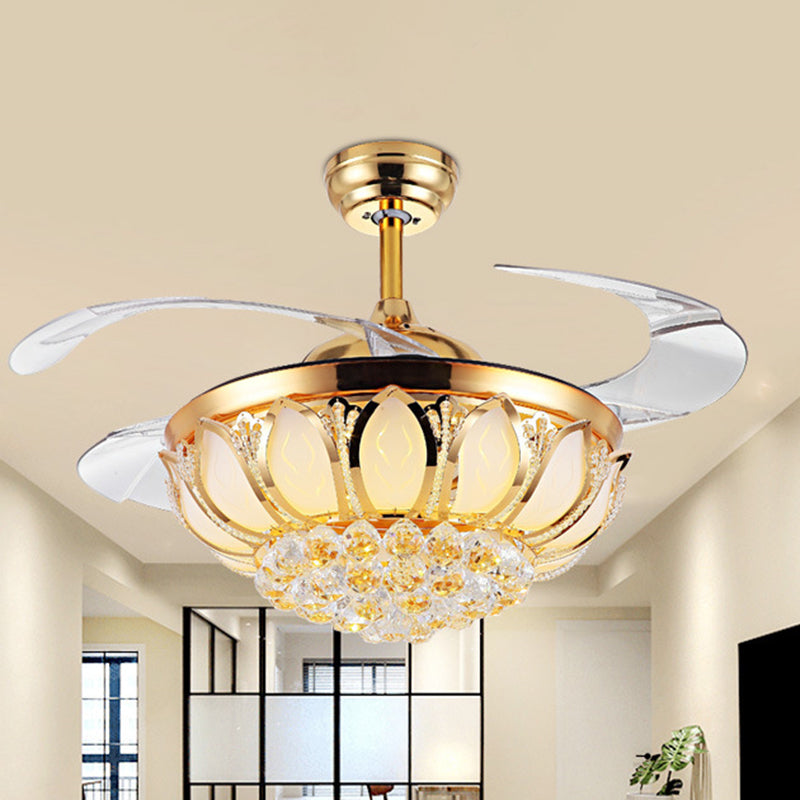 Modern Simple Ceiling Fan Lamp Circle Shape Crystal Ceiling Fan Light for Living Room