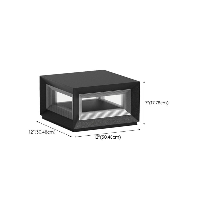 Contemporary Square Outdoor Solar Pillar Lamp in Black for Courtyard