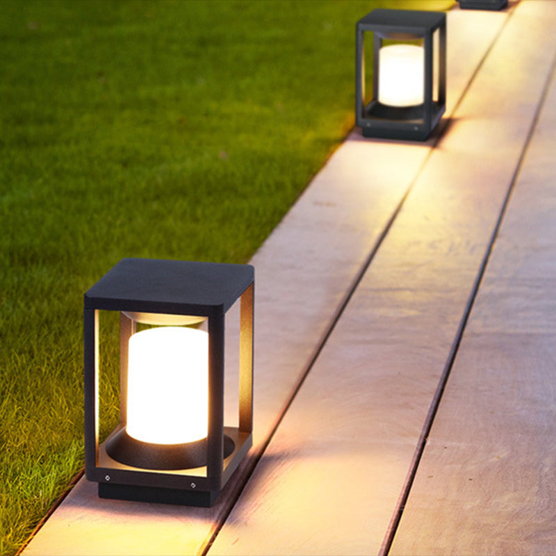 Modern Solar Energy Pillar Lamp Rectangle Shape with Plastic Shade for Outdoor