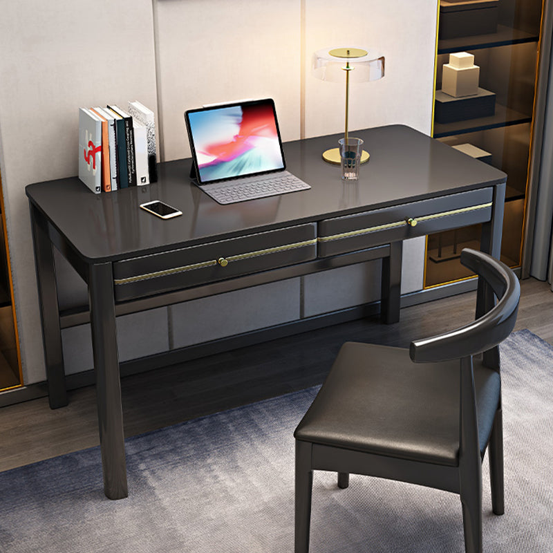 Modern Solid Wood Bedroom Office Desk 29.5 Inch High Parsons Base Writing Desk