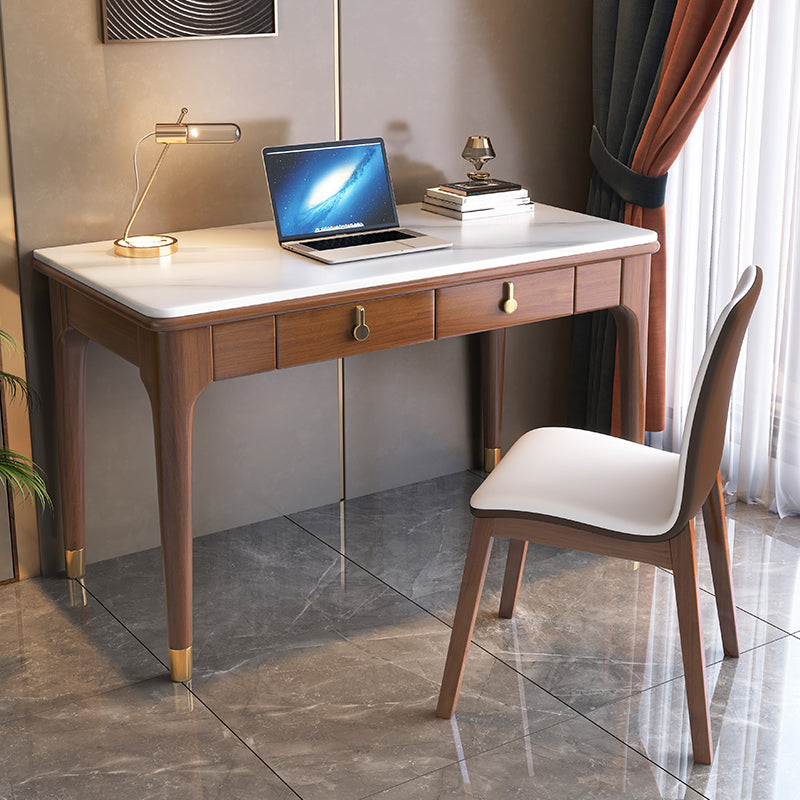 Glam Style Home Office Desk Solid Wood Base Rectangular Writing Desk