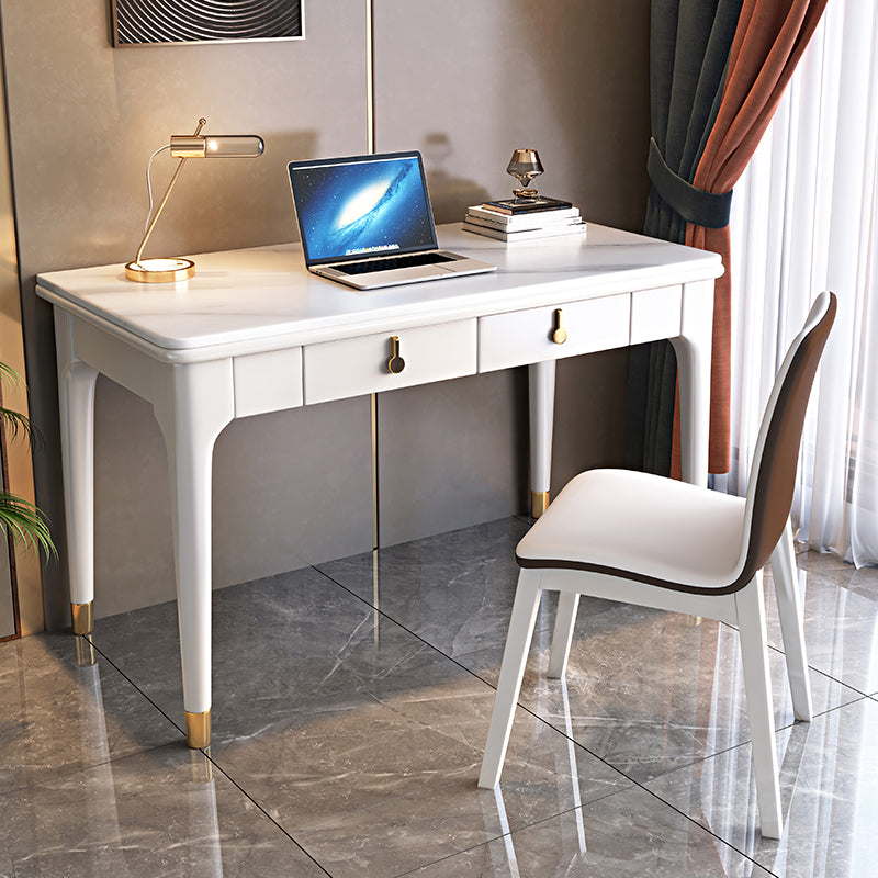 Glam Style Home Office Desk Solid Wood Base Rectangular Writing Desk