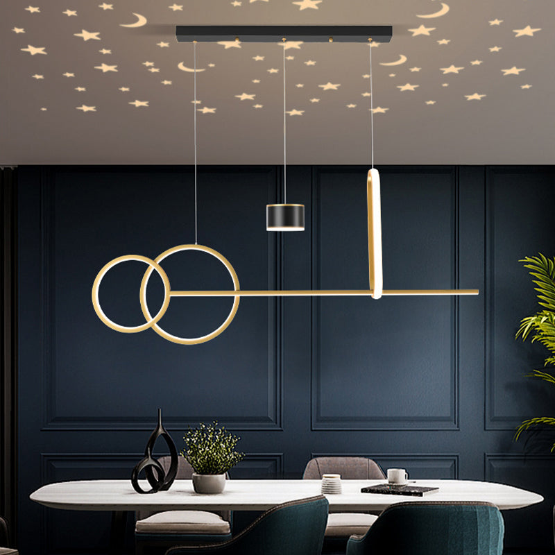 5 Lights Metal Geometric Island Ceiling Light Simple in Black/Gold