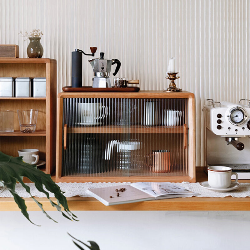 Contemporary Style Solid Wood Storage Sideboard Cabinet with Glass Doors