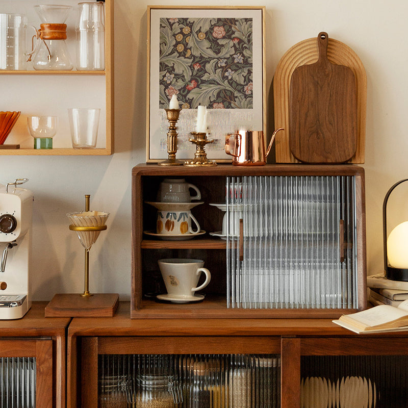 Contemporary Style Solid Wood Storage Sideboard Cabinet with Glass Doors