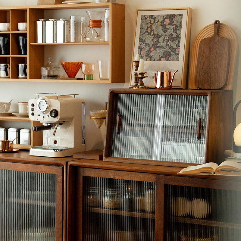 Contemporary Style Solid Wood Storage Sideboard Cabinet with Glass Doors