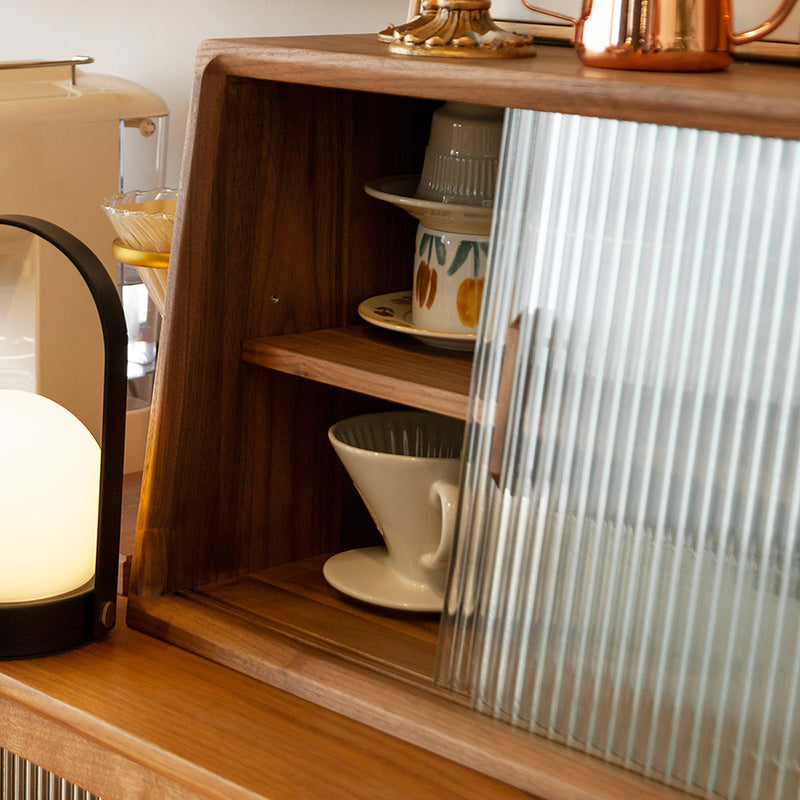 Contemporary Style Solid Wood Storage Sideboard Cabinet with Glass Doors