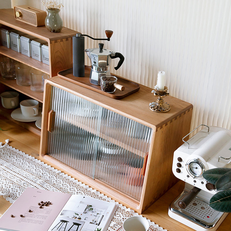 Contemporary Style Solid Wood Storage Sideboard Cabinet with Glass Doors