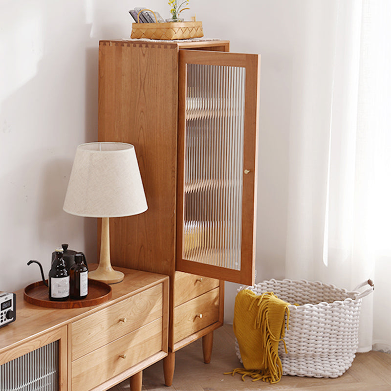 Modern Style Solid Wood Glass Door Sideboard Cabinet with Storage Drawers