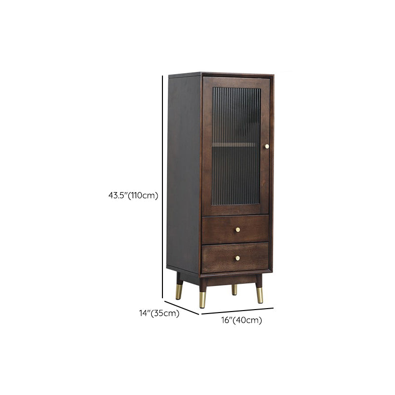 Modern Style Solid Wood Storage Sideboard Cabinet with Glass Doors in Brown