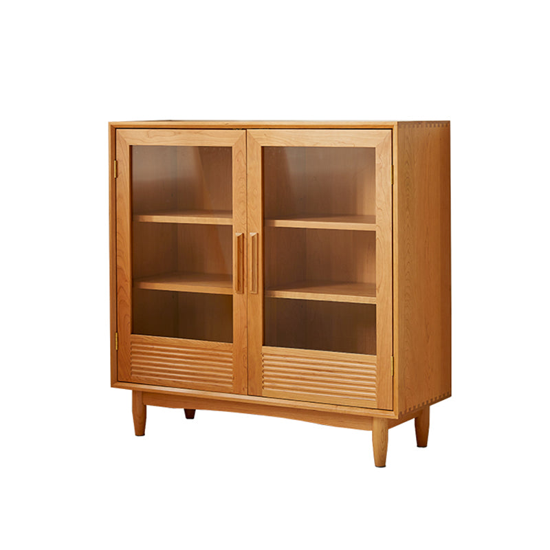 Nordic Style Cherry Wood Storage Sideboard Cabinet with Glass Doors