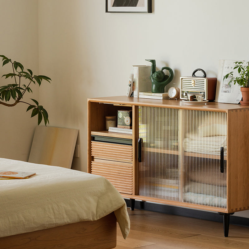 Nordic Solid Wood Storage Sideboard Cabinet with Glass Doors